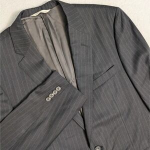 Samuelsohn Blazer Super‎ 130's Wool Sport Coat Blue Pin Striped Buttons Gray 42L